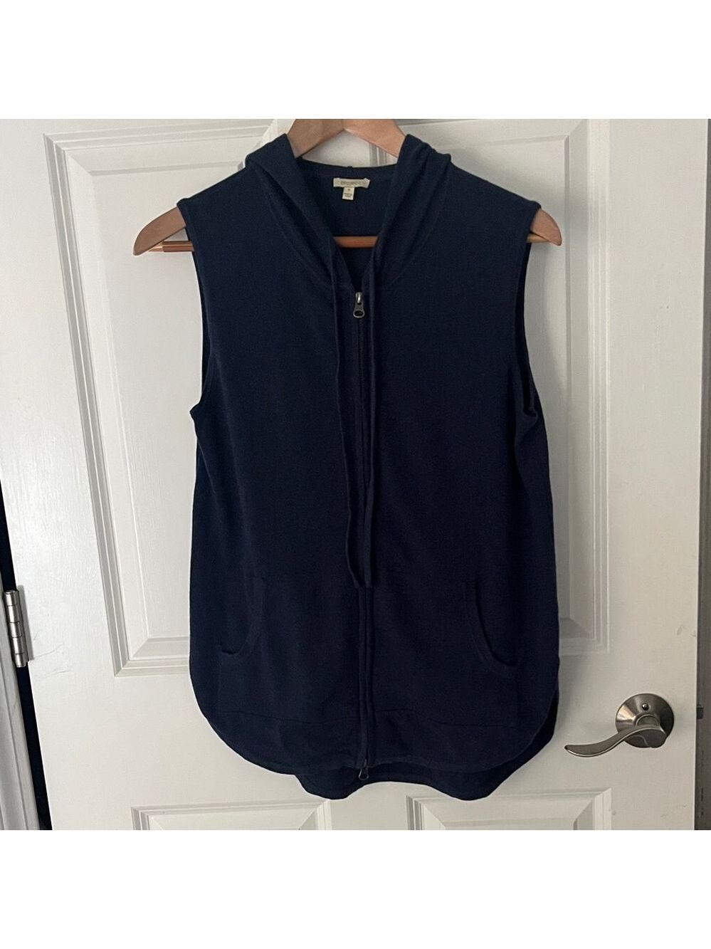 Project Navy Blue 100 % Cotton knit zip up hooded Sweater vest sz small